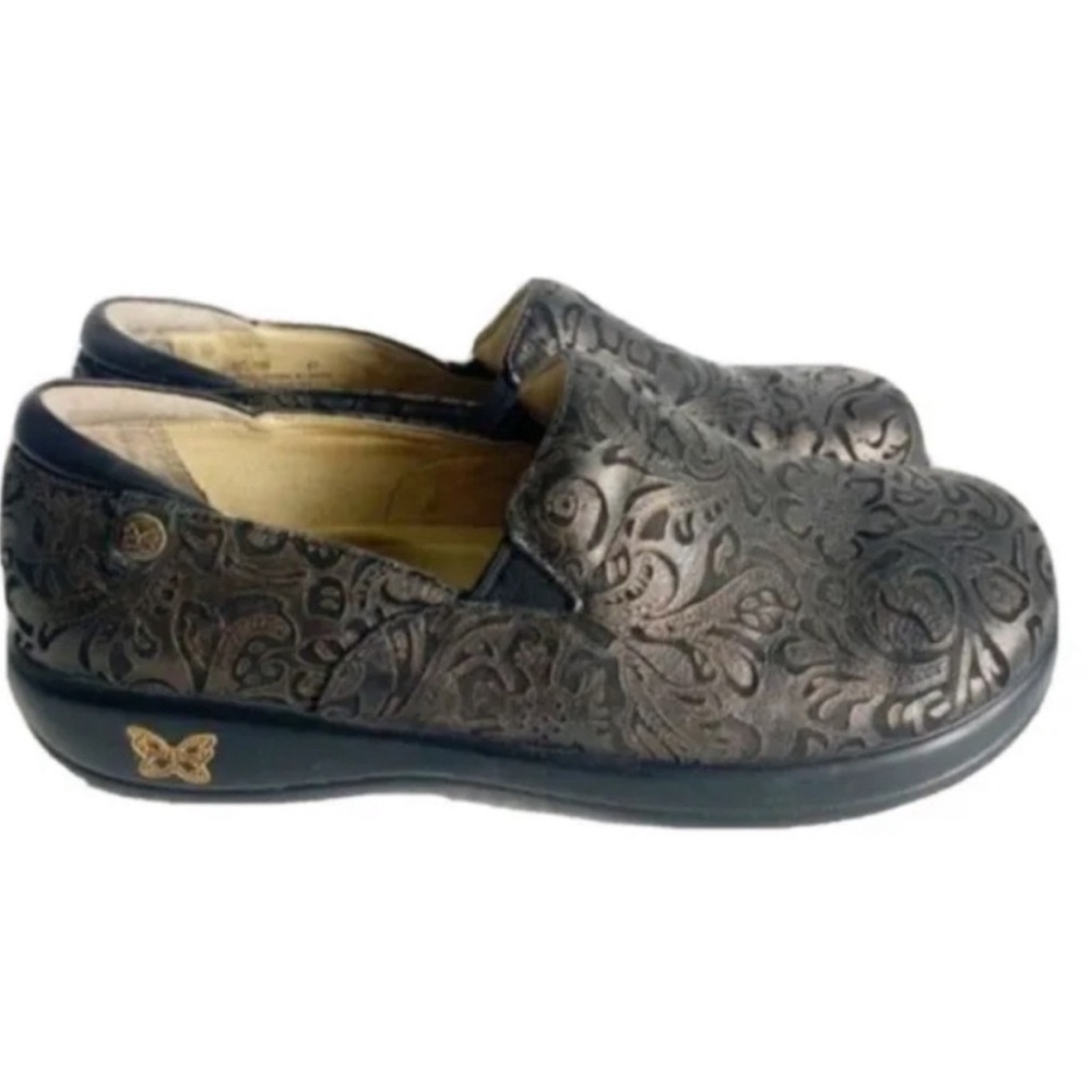 Alegria Keli Pro Leather Embossed Bronze Bouquet Comfort  Clog Shoes - 38 US 8